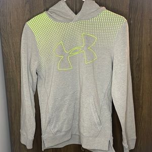 Youth large grey under armor sweatshirt with bright green logo